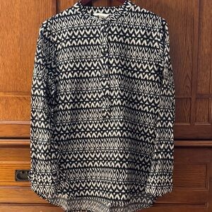 EUC H&M Monochrome Geometric Button-Up Tunic Tribal Print Mandarin Collar